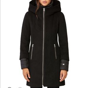 Soia and Koy hooded mixed media coat